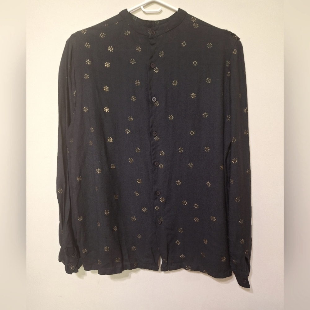 Women's Cotton Pickers medium button-up black and gold ruffle long-sleeved top